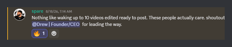 Creator: nothing like waking up to 10 videos edited and ready to post.
